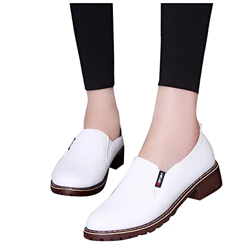 LLDG Damen Lederschuhe Elegant Klassische mokassins Bootsschuhe Mary Jane Schuhe Low top Halbschuhe Slip on Bootsschuhe Bequeme Atmungsaktive Schlupfschuh Freizeitschuhe Wanderschuhe, Weiß, 39 EU von LLDG