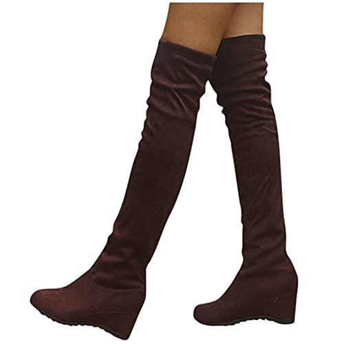LLDG Damen Overknee-Stiefel Mit Keilabsatz - Elegante Stretch Winterstiefel Herbst Winter Warme Kniehohe Stiefel - Mode Übers Knie Lässige Langschaft Classic Hoch Schlupfstiefel von LLDG