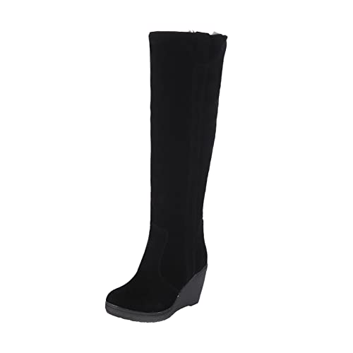 LLDG Damen Overknee Stiefel Mode Wildleder Schneestiefel Plüsch Faltbare Kniehohe Langschaft Schlupfstiefel Mit Keilabsatz Warme Gefüttert Winterstiefel von LLDG