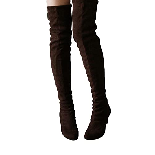 LLDG Damen Overknee Stiefel - Stretch Langschaft Schlupfstiefel, Mode Hoch Mit Pfennigabsatz, Elegant Stilettos Übers Knie, Vintage Winterstiefel Weitschaftstiefel von LLDG
