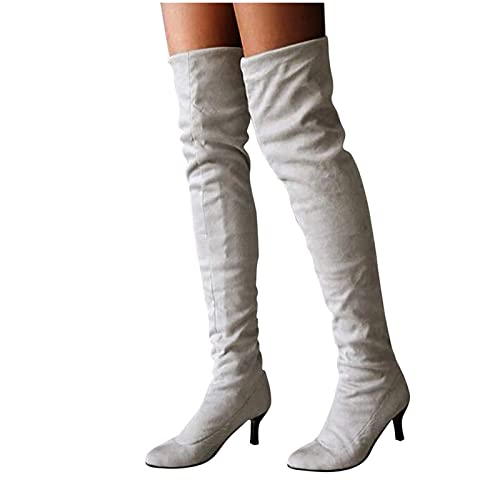 LLDG Damen Overknee Stiefel - Stretch Langschaft Schlupfstiefel, Mode Hoch Mit Pfennigabsatz, Elegant Stilettos Übers Knie, Vintage Winterstiefel Weitschaftstiefel von LLDG