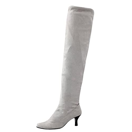 LLDG Damen Overknee Stiefel Stretch Langschaft Schlupfstiefel mode Hoch Stiefel Leicht Kniehohe Stiefel mit Pfennigabsatz elegant Stilettos übers Knie Stiefel Vintage Winterstiefel weitschaftstiefel von LLDG