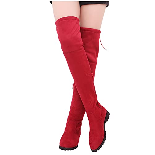 LLDG Damen Overknee Stiefel Stretch Winter Hohe Stiefel mode Flache Kniehohe Stiefel elegant übers Knie Stiefel Wildleder Langschaft stiefel Warm Winterstiefel aus Veloursleder Lässige Schlupfstiefel von LLDG