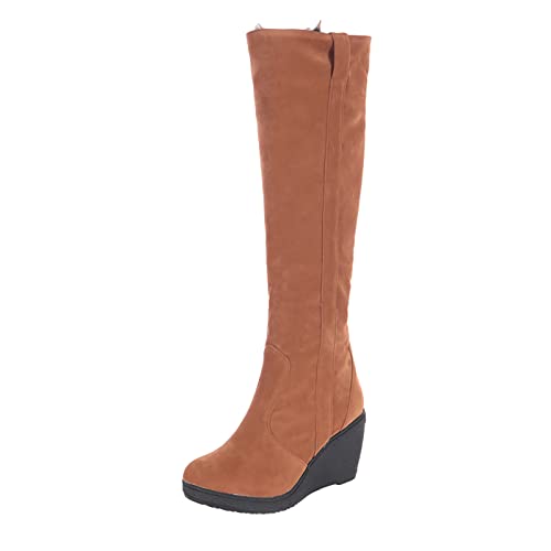 LLDG Damen Overknee Stiefel mode Wildleder Schneestiefel Plüsch Faltbare Kniehohe Stiefel Langschaft Schlupfstiefel mit Keilabsatz übers Knie Stiefel Warme Gefüttert Winterstiefel Knöchel Stiefel von LLDG