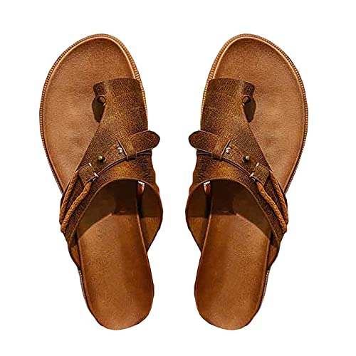 LLDG Damen Pantoffeln Flache Flip Flops mode Vintage Zehentrenner Sandalen Retro Lässige Zehe Ring Gladiator Sandaletten mit niedrigem Absatz Peep Toe Slipper Atmungsaktiv Lässige Hausschuhe von LLDG
