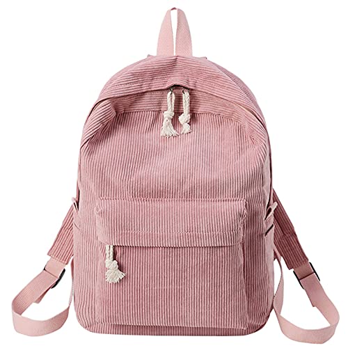 LLDG Damen Rucksack Schultertasche Harajuku Korean Cord Daypack Vintage schulrucksack College Style schulranzen Frauen Shopper Tasche Mädchen City Tagesrucksack, Einheitsgröße, F-rosa von LLDG