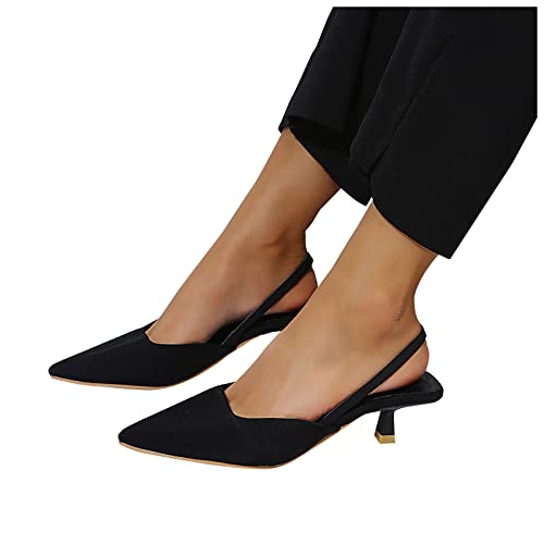 LLDG Damen Sandalen mode Stiletto Slingback Sonnenblumen Strasssteinen Pointed Toe Pumps Niedriger Absatz Party Sandaletten Zarte Schnalle Schuhe Geschlossen Abendschuhe , Schwarz2, 37 EU von LLDG