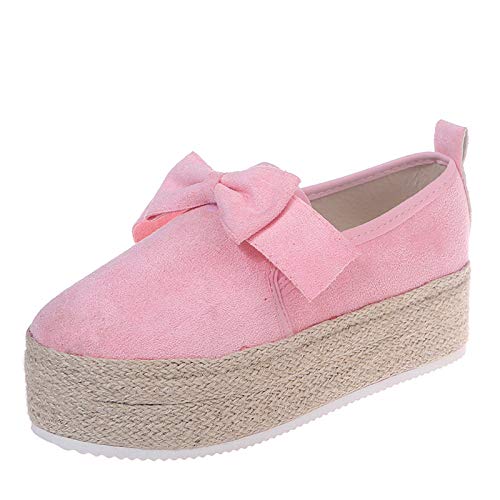 LLDG Damen Segeltuchschuhe Plattform Keilabsatz Freizeitschuhe Lässige Slip on Slipper Bequeme Canvas Flache Schuhe Low top Bootsschuhe Vintage rutschfest Bootsschuhe Modische Halbschuhe, Rosa, 39 EU von LLDG