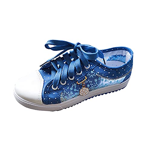 LLDG Damen Segeltuchschuhe flache Schuhe Frauen Mesh-hohle Schnürhalbschuhe Low top Freizeitschuhe Modische Lässige Turnschuhe Plateau rutschfest Canvas Outdoor Wanderschuhe, Hellblau1, 39 EU von LLDG