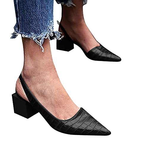 LLDG Damen Slingpumps Slip on Pointed Toe Slingback Sandalen Elegant Lackleder Plateau Blockabsatz Heels Party Kleid Sandale Zarte Modische Slipper Retro Halbschuhe Schlupfschuhe, Schwarz, 37 EU von LLDG