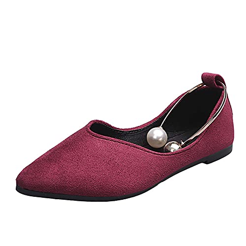 LLDG Damen Slip on flache Mund Pumps Leoparden muster Geschlossene Ballerinas e Perlen Pointed-Toe Wildleder Halbschuhe lässige rutschfest Low Top Slippers Bequem Bootsschuhe Segelschuhe, Rot, 41 EU von LLDG