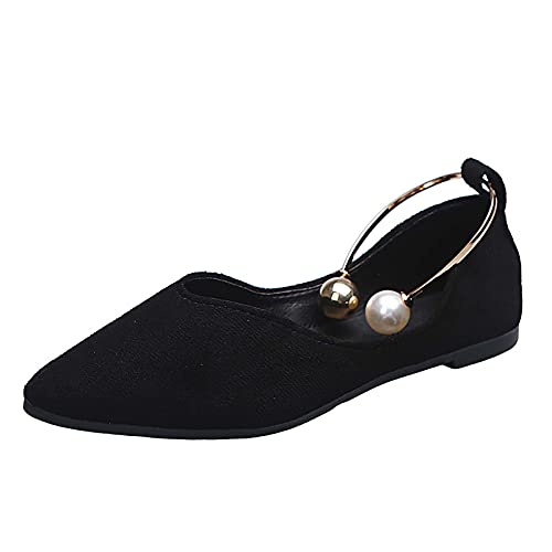 LLDG Damen Slip on flache Mund Pumps Leoparden muster Geschlossene Ballerinas Perlen Pointed-Toe Wildleder Halbschuhe lässige rutschfest Low Top Slippers Bootsschuhe Segelschuhe, Schwarz, 43 EU von LLDG