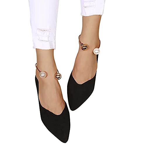 LLDG Damen Slip on flache Mund Pumps Leoparden muster Geschlossene Ballerinas Perlen Pointed-Toe Wildleder Halbschuhe lässige rutschfest Low Top Slippers Bootsschuhe Segelschuhe, Schwarz, 39 EU von LLDG