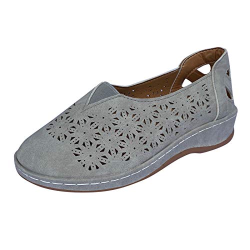 LLDG Damen Slipper Flache, atmungsaktive Cutouts Römersandalen Modische Geschlossene Slippers Frauen Elegante Low top Halbschuhe Slip on Bootsschuhe Elegante Schlupfschuhe Lässige Damenschuhe, Grau von LLDG