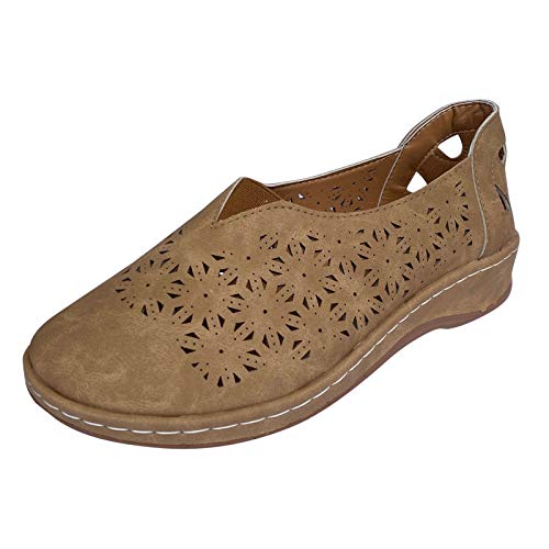 LLDG Damen Slipper Flache, atmungsaktive Cutouts Römersandalen Modische Geschlossene Slippers Frauen Elegante Low top Halbschuhe Slip on Bootsschuhe Schlupfschuhe Lässige Damenschuhe, Khaki, 38 EU von LLDG