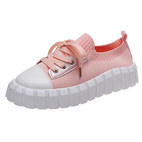 LLDG Damen Sneaker Mesh Low-Top Freizeitschuhe Slip on Halbschuhe Retro Schnürhalbschuhe rutschfest Outdoor Sportschuhe Bequeme Laufschuhe Leicht Atmungsaktive Trainers Turnschuhe, Rosa, 40 EU von LLDG