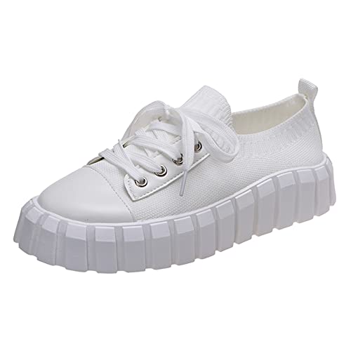 LLDG Damen Sneaker Mesh Low-Top Freizeitschuhe Slip on Halbschuhe Retro Schnürhalbschuhe rutschfest Outdoor Sportschuhe Bequeme Laufschuhe Leicht Atmungsaktive Trainers Turnschuhe, Weiß, 38 EU von LLDG