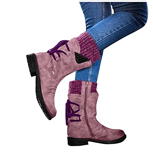 LLDG Damen Stiefeletten halbhoch schneestiefel Mode Outdoor Boots Plateau Absatz Schlupfstiefel rutschfest Langschaft schneeboots filzschuhe aus Veloursleder Ostalgische Ankle Boots Bootie von LLDG