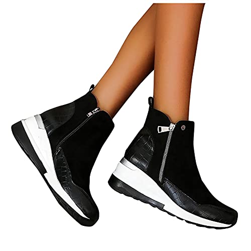 LLDG Damen Stiefeletten lässige wasserdichte Kurzschaft Boots mit Reißverschluss Bequem Atmungsaktiv Chelsea Boots Herbst Knöchel Stiefel Outdoor Mode Stiefel Ostalgische Ankle Boots von LLDG