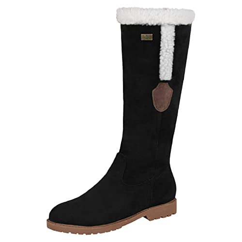 LLDG Damen Winterstiefel Warm Wildlederstiefel Flache Winterschuhe Langschaft Schneestiefel Mit niedriger Absatz rutschfeste Halbhoch Schlupfstiefel mode Halbstiefel mit Warm Gefüttert Baumwollstiefel von LLDG