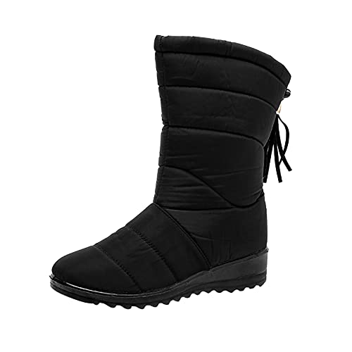 LLDG Damen schneestiefel Langschaft Winterschuhe Flache Winterstiefel Lässige Winter Wasserdicht Schlupfstiefel Warm gefütterte halbhoch weitschaftstiefel Halblange Stiefel Mode Outdoor schneeboots von LLDG