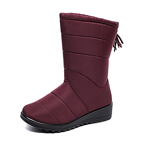 LLDG Damen schneestiefel Langschaft Winterschuhe Flache Winterstiefel Lässige Winter Wasserdicht Schlupfstiefel Warm gefütterte halbhoch weitschaftstiefel Halblange Stiefel Mode Outdoor schneeboots von LLDG