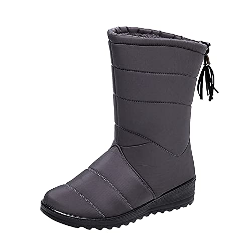 LLDG Damen schneestiefel Langschaft Winterschuhe Flache Winterstiefel Lässige Winter Wasserdicht Schlupfstiefel Warm gefütterte halbhoch weitschaftstiefel Halblange Stiefel Mode Outdoor schneeboots von LLDG