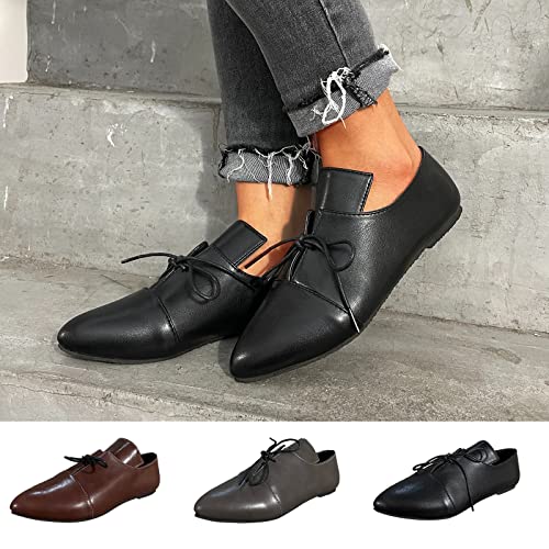 LLDG Flache Damenschuhe, Halbschuhe pu Leder-Optik Freizeit Loafer mokassins Elegant Klassische GeschlosseneBallerinas mode Leichte Spitzschuhe Flacher Mund Slippers Walking Schuhe, Schwarz, 40 EU von LLDG