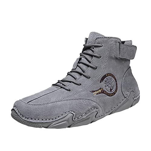 LLDG Herren Wanderschuhe High-Top Winterschuhe mit Klettverschluss Schnürhalbschuhe mode Freizeitschuhe Stiefeletten Warme und Kaschmir Kurzschaft Boots Winterstiefel, 45 EU, Grau von LLDG