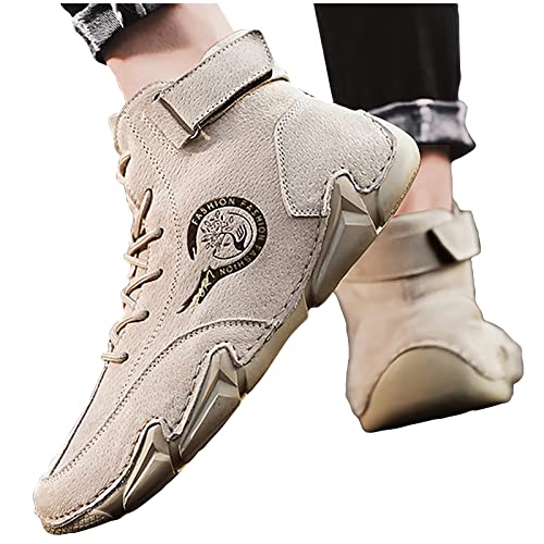 LLDG Herren Wanderschuhe High-Top Winterschuhe mit Mit Klettverschluss Schnürhalbschuhe mode Freizeitschuhe rutschfest Stiefeletten Warme und Kaschmir Kurzschaft Boots Retro Winterstiefel von LLDG