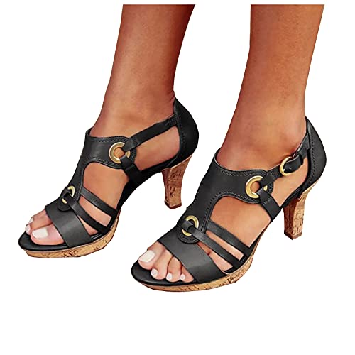 LLDG Sandalen Damen Sommer Offene Schuhe Einfarbig Aushöhlen Römische High Heel Sandaletten Plattform Strandsandalen Lässige Slingback Sandalen mode Wedge Peep Toe absatzschuhe Vintage stiefeletten von LLDG