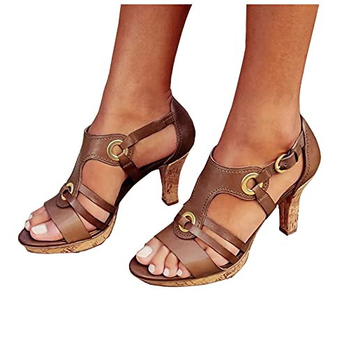 LLDG Sandalen Damen Sommer Offene Schuhe Einfarbig Aushöhlen Römische High Heel Sandaletten Plattform Strandsandalen Lässige Slingback Sandalen mode Wedge Peep Toe absatzschuhe Vintage stiefeletten von LLDG