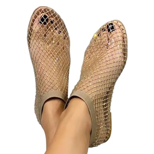 LLDYAN Ultra Comfortable Shiny Gem Mesh Flats, Shiny Gem Mesh Flats, Lightweight and Comfortable Slip On Flats (Nude,36) von LLDYAN