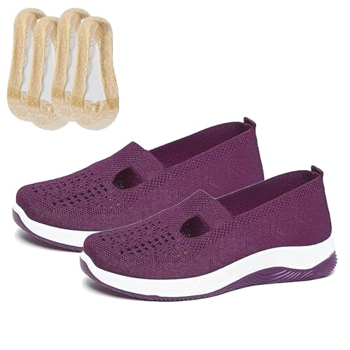 Women's Woven Orthopedic Breathable Soft Shoes, Slip on Sneakers Women Hands Free Arch Support (Dark Purple,41) von LLDYAN