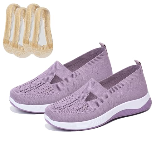 Women's Woven Orthopedic Breathable Soft Shoes, Slip on Sneakers Women Hands Free Arch Support (Light Purple,36) von LLDYAN