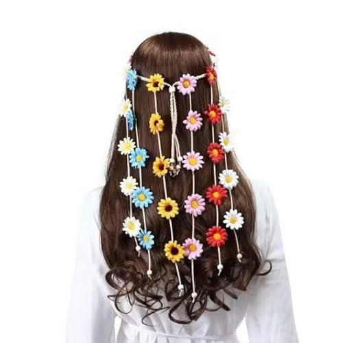 4 Stück Sonnenblume Hippie Floral Stirnband Krone 70er 60er Jahre Blume Kopfstück Boho Frauen Haar Hochzeit Sommer Frühling Outfits (Multicolor) (Gelb,4Stück) von LLECDASEUI