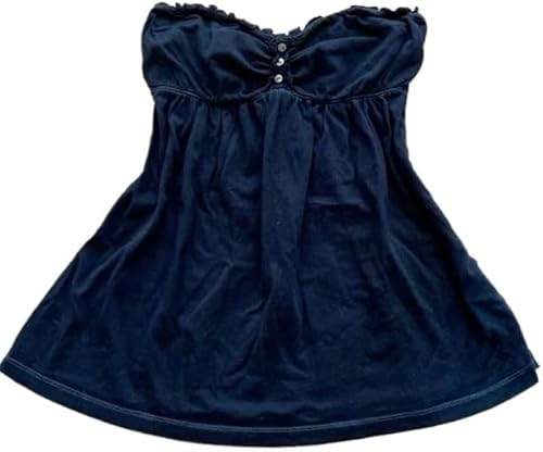 LLECDASEUI Damen Gestreiftes Röhrenoberteil Fairy Grunge Y2k Ärmellos Bandeau Tops Sommer Coquette (Blau,S) von LLECDASEUI
