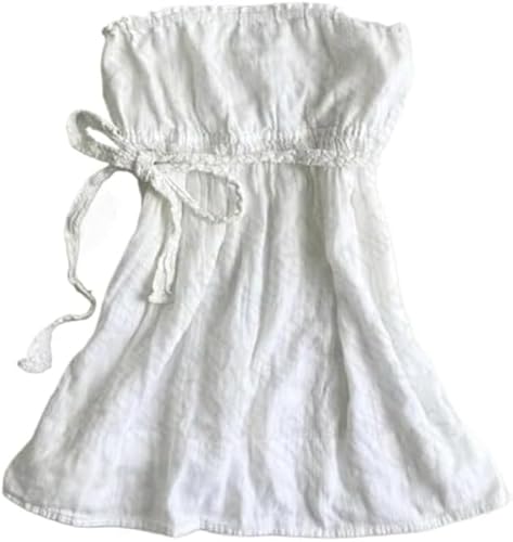 LLECDASEUI Damen Gestreiftes Röhrenoberteil Fairy Grunge Y2k Ärmellos Bandeau Tops Sommer Coquette (Weiß,M) von LLECDASEUI
