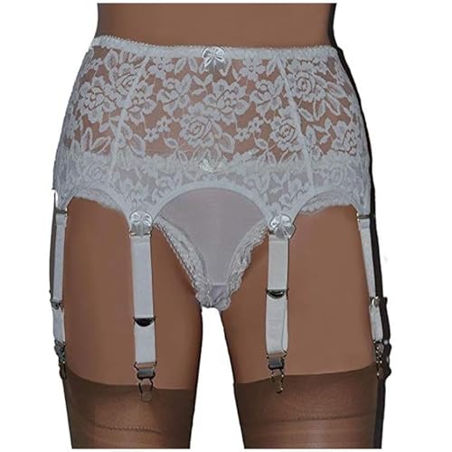 LLECDASEUI Damen-Strapsgürtel mit hoher Taille, floraler Spitze, Stretch-Strumpfgürtel, weiche Dessous-Sets mit 4 breiten Trägern und stabilen Metallklammern für Strümpfe, UK-Größe 8–22 (Weiß,3XL) von LLECDASEUI