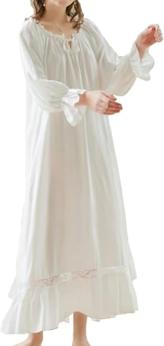 LLECDASEUI Damen Victorian Palace Langarm Maxi Nachthemden Vintage Spitze Bestickt Nachthemd Süße Prinzessin Pyjama, Weiß 02, 42 LLECDASEUI Damen Victorian Palace Langarm Maxi Nachthemden Vintage Spitze Bestickt Nachthemd Süße Prinzessin Pyjama, Weiß 02, 42 von LLECDASEUI