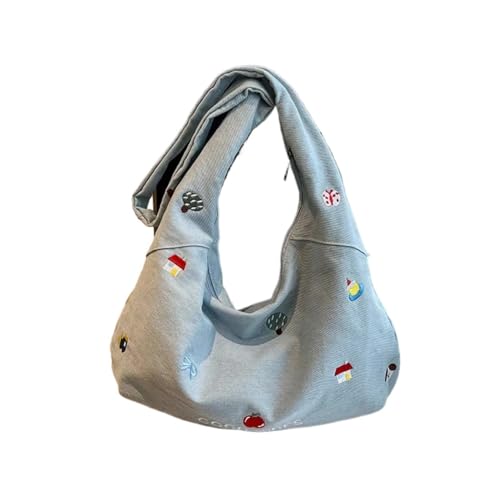 LLECDASEUI Denim Umhängetasche oder Frauen Casual Retro Ästhetische Niedliche Leichte Crossbody Tasche Handtasche für die tägliche Arbeit Reisen (Blau,Mittel) von LLECDASEUI