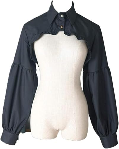 LLECDASEUI Falscher Kragen Abnehmbar Halbes Hemd Bluse Falscher Kragen Lange Ärmel Party-Kleider Kropftop Für Frauen Mädchen (S-L,B-schwarz) von LLECDASEUI