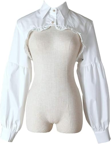 LLECDASEUI Falscher Kragen Abnehmbar Halbes Hemd Bluse Falscher Kragen Lange Ärmel Party-Kleider Kropftop Für Frauen Mädchen (S-L,B-weiß) von LLECDASEUI