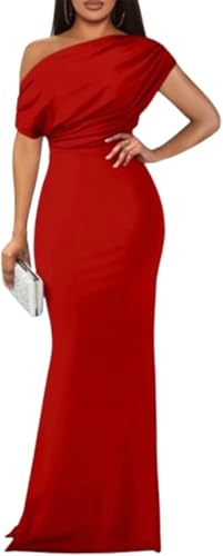 LLECDASEUI Frauen Elegant Formal Abend Maxikleid 2025 Sexy Ärmellos Schulterfrei Bodycon Lange Kleider Party Abschlussball Hochzeit Kleid (XXL,Rot) von LLECDASEUI