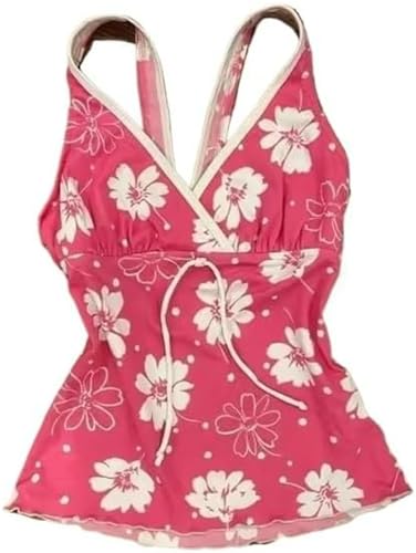 LLECDASEUI Frauen Y2k Gekürztes Cami-Top Niedlich Rosa Sommer Ausgehen Tank Tops Sexy V-Ausschnitt Kreuz und quer Glitzerndes Top (Rosa 02,L) von LLECDASEUI