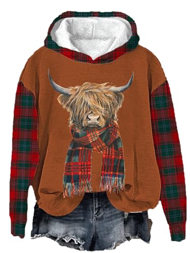 LLECDASEUI Frauen niedlich Highland Kuh 3D gedruckt Hoodies Langarm lustige Grafik drucken Pullover Pullover Sweatshirts Tops (# 4,XL) von LLECDASEUI