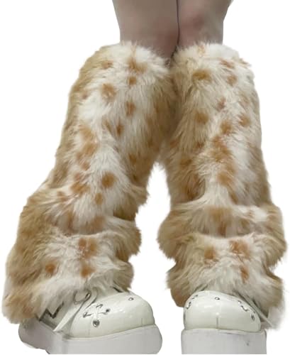 LLECDASEUI Fuzzy Beinwärmer Ästhetische Elch Therian Stuff Weihnachten Zubehör Pelz Beinwärmer Y2k Kawaii (Braun,Einheitsgröße) von LLECDASEUI