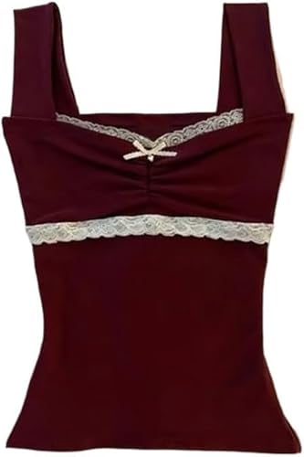 LLECDASEUI Y2k Cheetah Tops Emo Coquette Cropped Top Grunge 2000s Leopard Print Spaghetti Strap Tops (Rot,L) von LLECDASEUI
