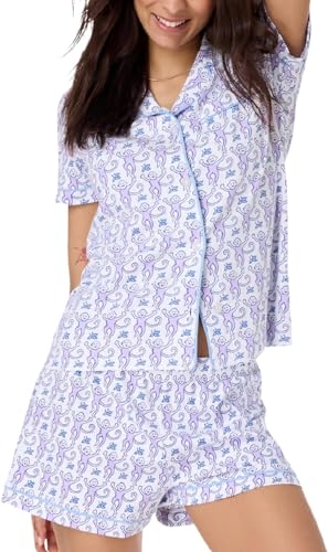 LLECDASEUI Y2k-Pyjama-Set für Damen, 2-teilig, Button-Down-Affen-Shorts-Set, Roller Dupes Rabbit Preppy Loungewear-Pjs (Himmel,L) von LLECDASEUI