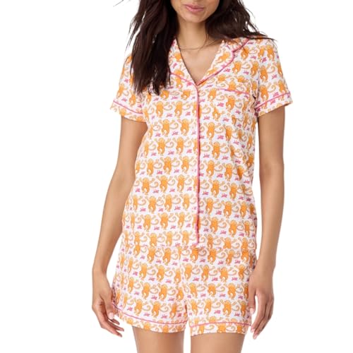 LLECDASEUI Y2k-Pyjama-Set für Damen, 2-teilig, Button-Down-Affen-Shorts-Set, Roller Dupes Rabbit Preppy Loungewear-Pjs (Orange,L) von LLECDASEUI